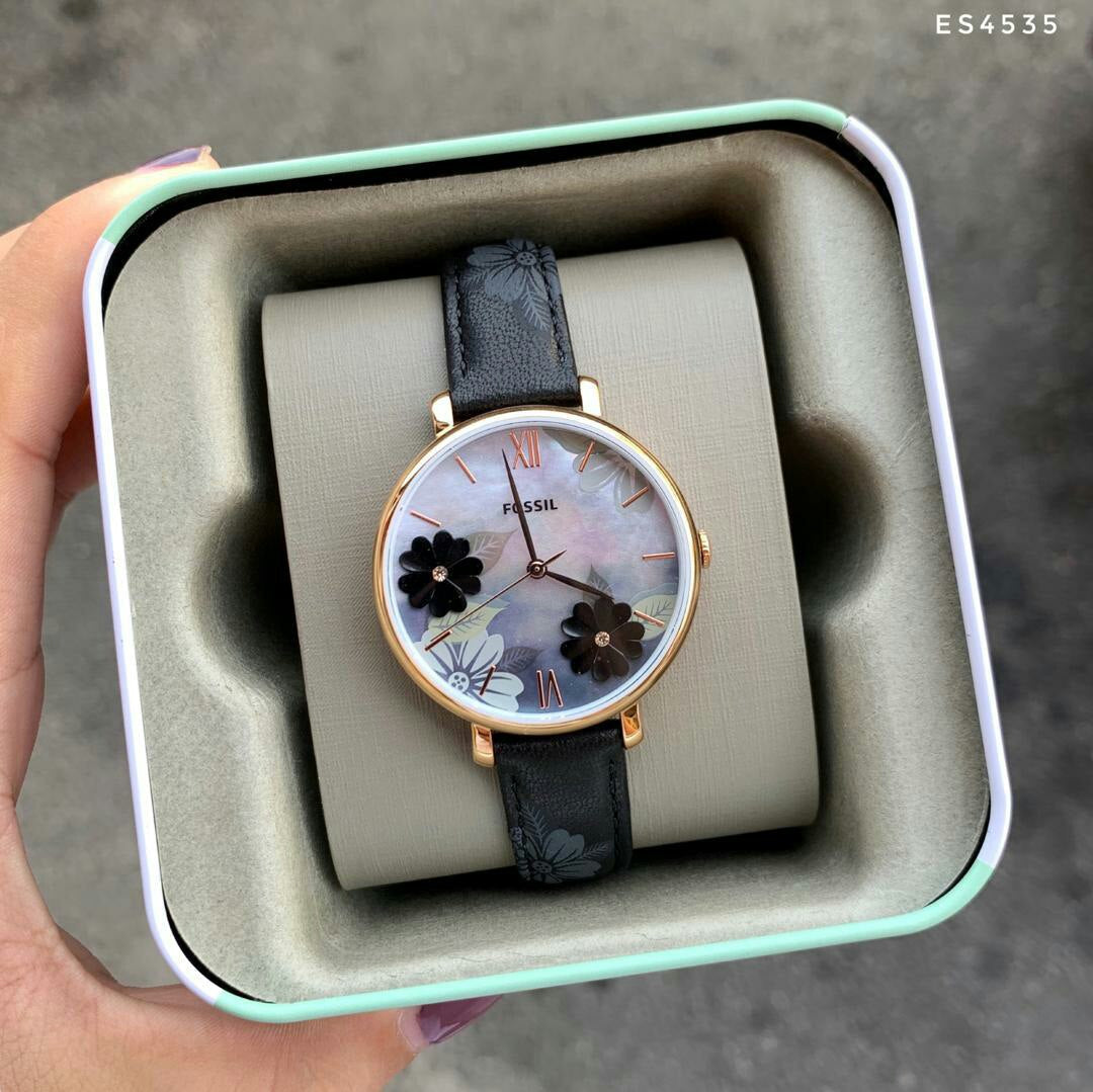  Shop Authentic Fossil Jacqueline Mother of Pearl Dial Black Leather Strap Watch for Women - ES4535 - Luxxuri