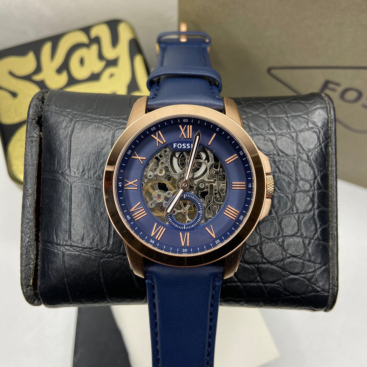  Shop Authentic Fossil Grant Mechanical Blue Dial Blue Leather Strap Watch for Men - ME3054 - Luxxuri