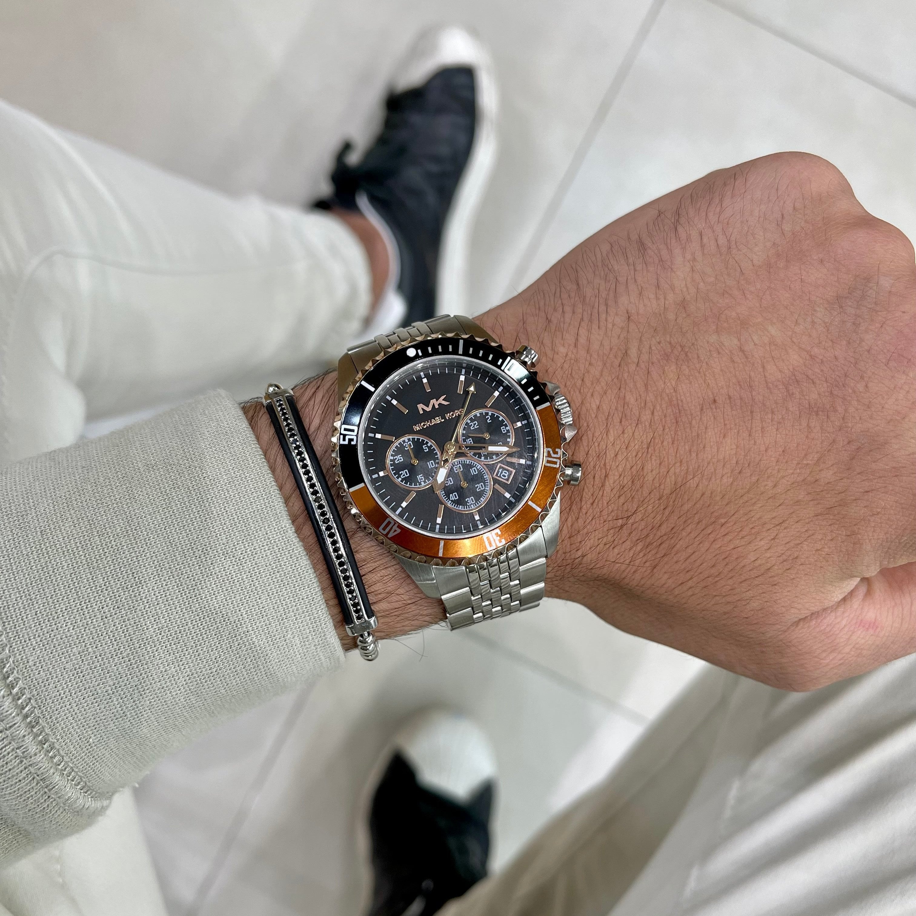  Shop Authentic Michael Kors Bayville Chronograph Black Dial Silver Steel Strap Watch For Men - MK8725 - Luxxuri