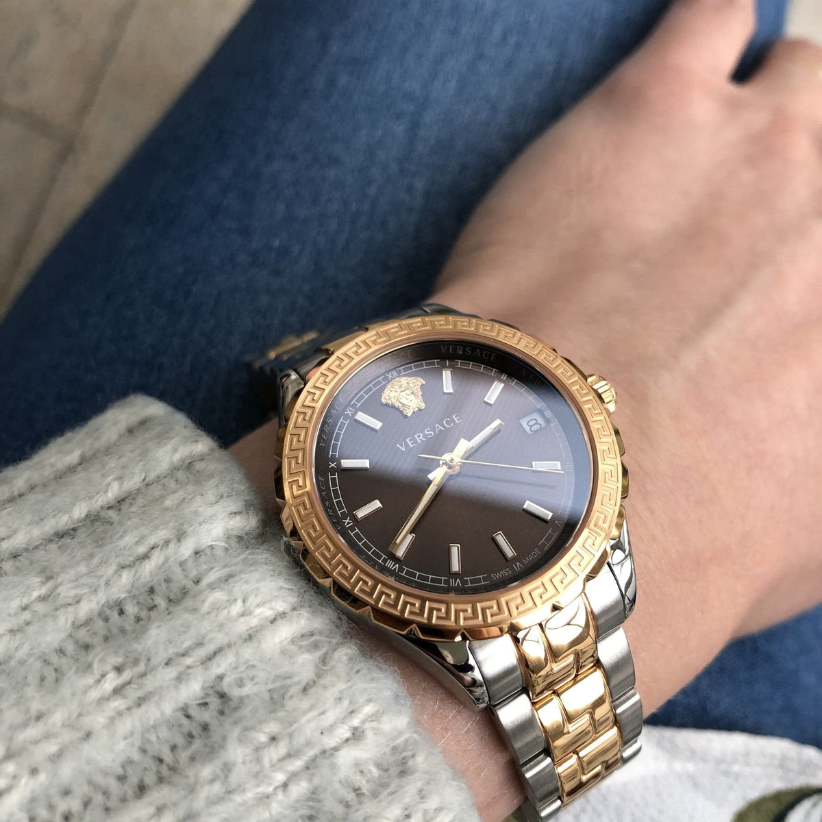 Shop Authentic Versace Hellenyium Brown Dial Two Tone Steel Strap Watch for Women - V12040015 - Luxxuri