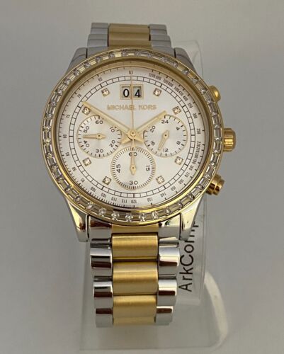  Shop Authentic Michael Kors Brinkley Chronograph Silver Dial Two Tone Steel Strap Watch for Women - MK6188 - Luxxuri