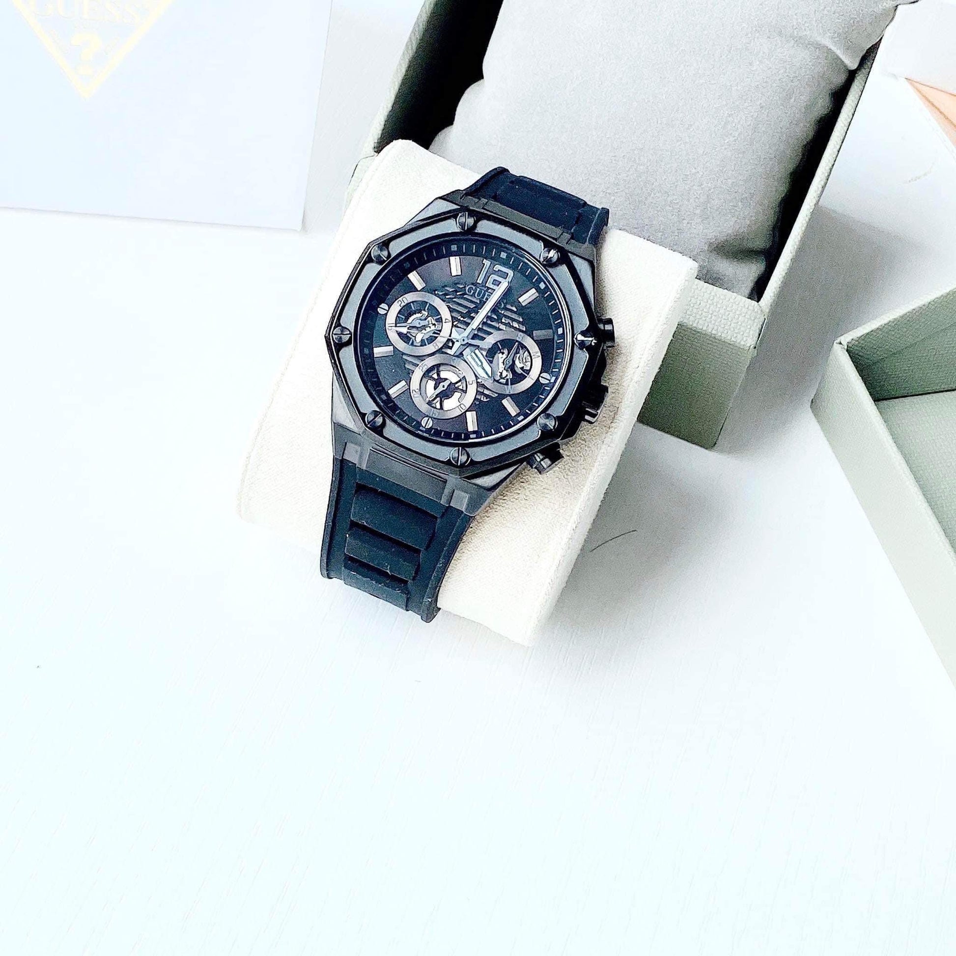  Shop Authentic Guess Momentum Black Dial Black Rubber Strap Watch for Men - GW0263G4 - Luxxuri