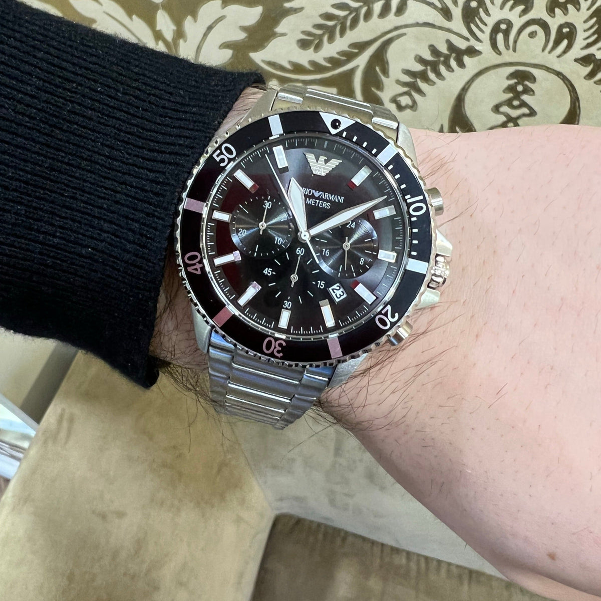  Shop Authentic Emporio Armani Diver Chronograph Quartz Black Dial Silver Steel Strap Watch For Men - AR11360 - Luxxuri