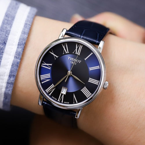  Shop Authentic Tissot Carson Premium Blue Dial Blue Leather Strap Watch For Men - T122.410.16.043.00 - Luxxuri