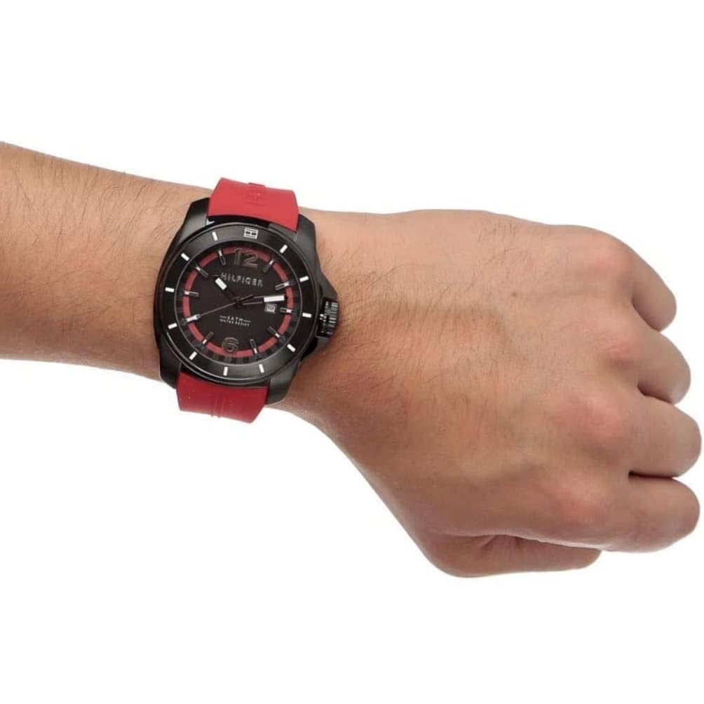  Shop Authentic Tommy Hilfiger Windsurf Black Dial Red Rubber Strap Watch for Men - 1791112 - Luxxuri
