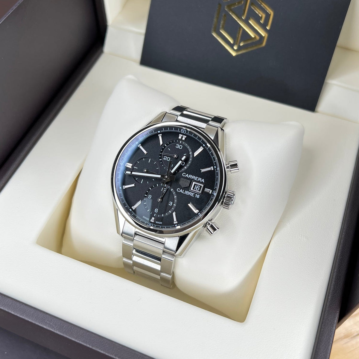  Shop Authentic Tag Heuer Carrera Automatic Chronograph Black Dial Silver Steel Strap Watch for Men - CBK2110.BA0715 - Luxxuri