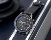  Shop Authentic Emporio Armani Mario Chronograph Black Dial Black Leather Strap Watch For Men - AR11325 - Luxxuri