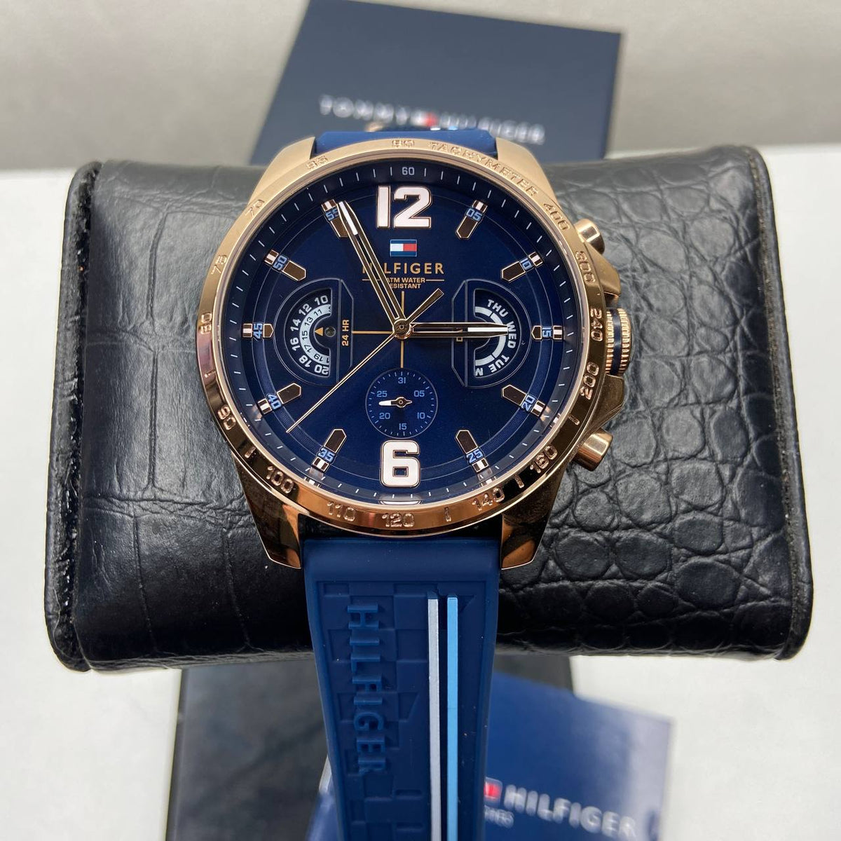  Shop Authentic Tommy Hilfiger Decker Multifunction Blue Dial Blue Rubber Strap Watch for Men - 1791474 - Luxxuri
