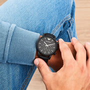  Shop Authentic Emporio Armani Luigi Chronohraph Black Dial Black Leather Strap Watch For Men - AR1970 - Luxxuri