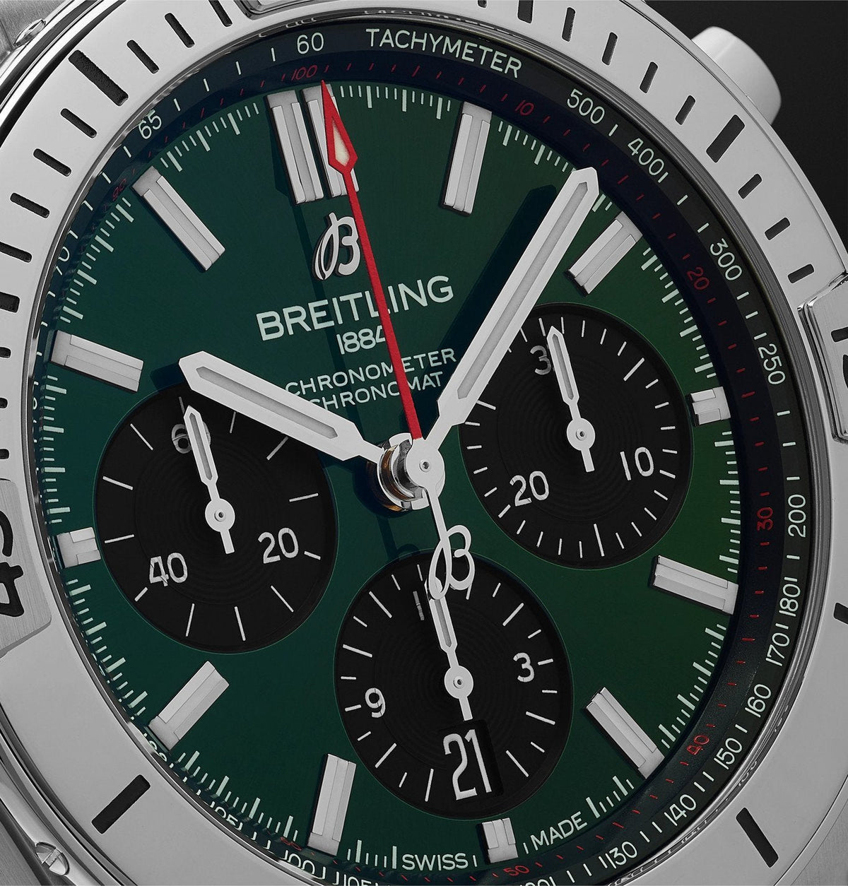  Shop Authentic Breitling Chronomat B01 42mm Green Dial Silver Steel Strap Watch for Men - AB01343A1L1A1 - Luxxuri