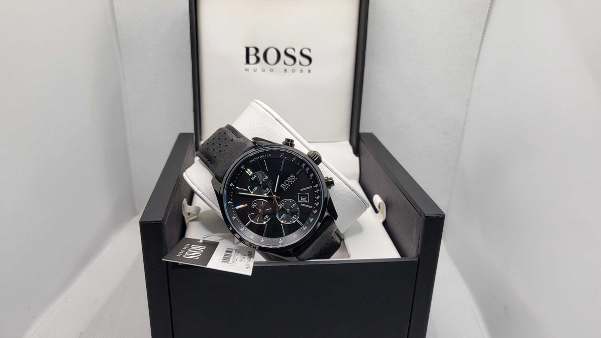  Shop Authentic Hugo Boss Grand Prix Black Dial Black Leather Strap Watch for Men - 1513474 - Luxxuri