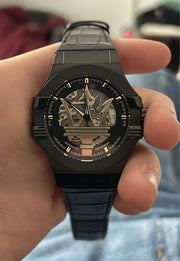  Shop Authentic Maserati Potenza Skeleton Limited Edition Black Dial Black Leather Strap Watch For Men - R8821108027 - Luxxuri