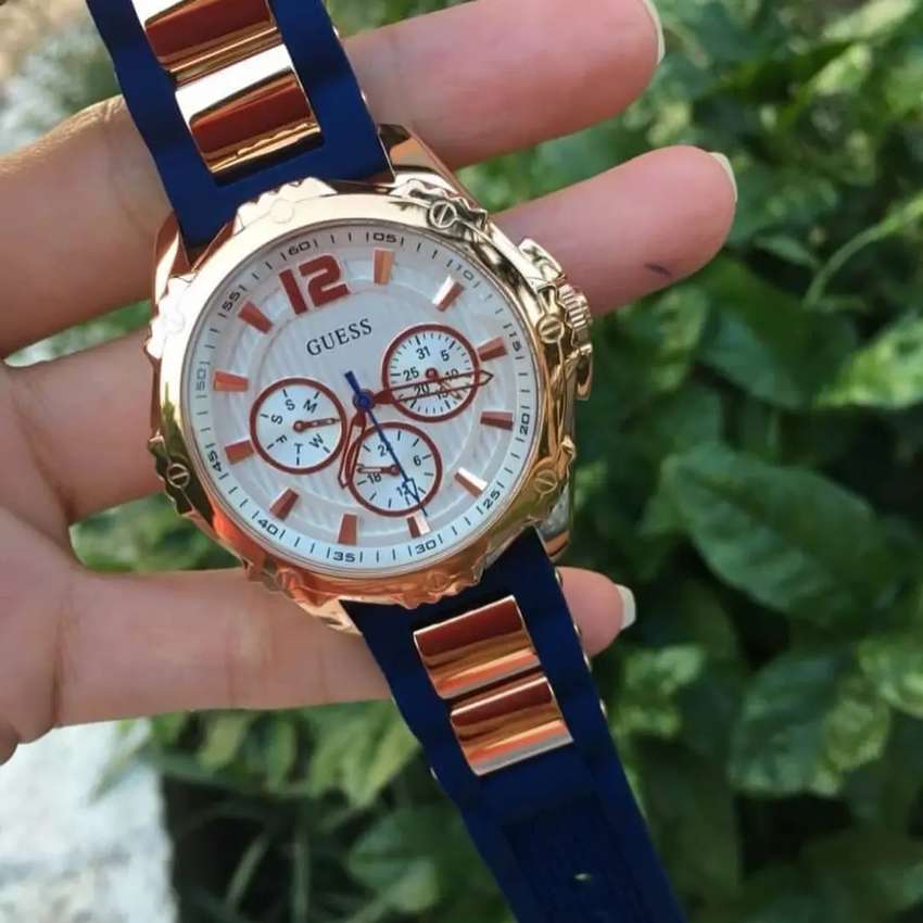  Shop Authentic Guess Interpid White & Rose Gold Dial Blue Silicone Strap Watch For Women - W0325L8 - Luxxuri