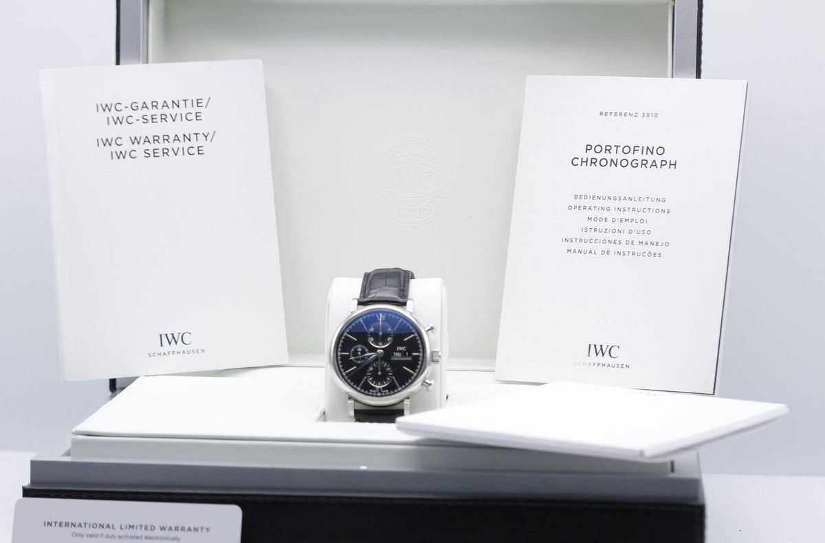  Shop Authentic IWC Portofino Chronograph Black Dial Black Leather Strap Watch for Men - IW391008 - Luxxuri