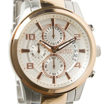  Shop Authentic Guess Exec Chronograph White Dial Two Tone Steel Strap Watch for Men - W0075G2 - Luxxuri