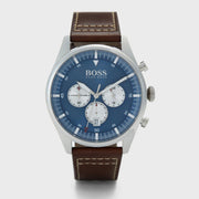  Shop Authentic Hugo Boss Pioneer Chronograph Blue Dial Brown Leather Strap Watch For Men - 1513709 - Luxxuri