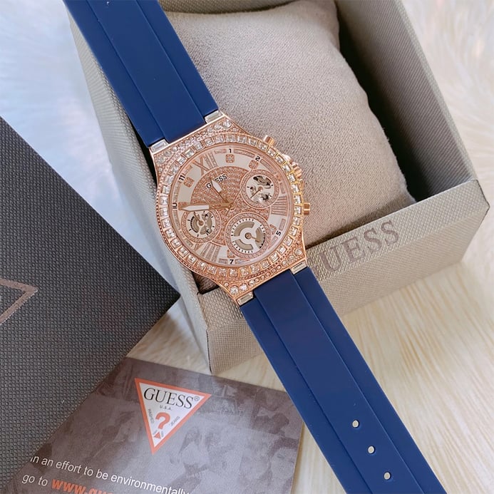  Shop Authentic Guess Moonlight Diamonds White Dial Blue Rubber Strap Watch for Women - GW0257L3 - Luxxuri