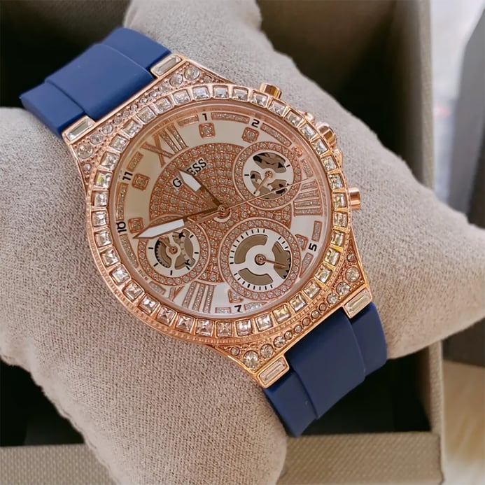  Shop Authentic Guess Moonlight Diamonds White Dial Blue Rubber Strap Watch for Women - GW0257L3 - Luxxuri
