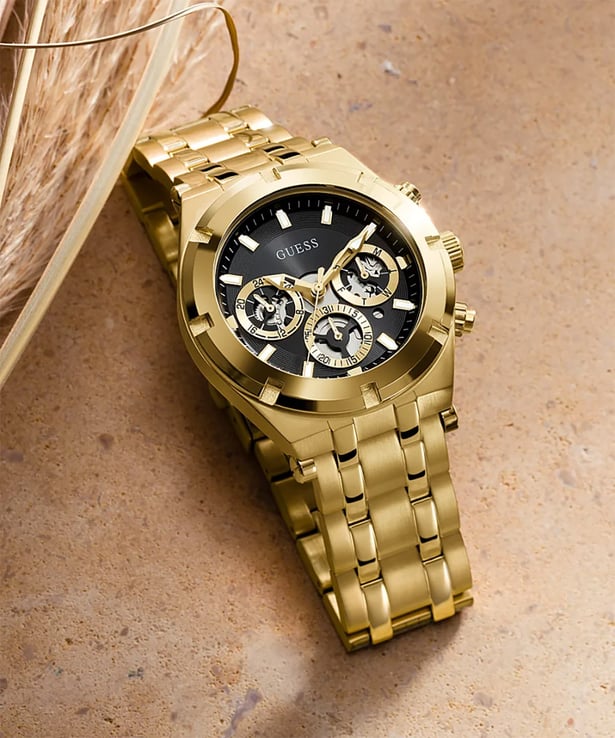  Shop Authentic Guess Continental Black Dial Gold Steel Strap Watch for Men - GW0260G2 - Luxxuri