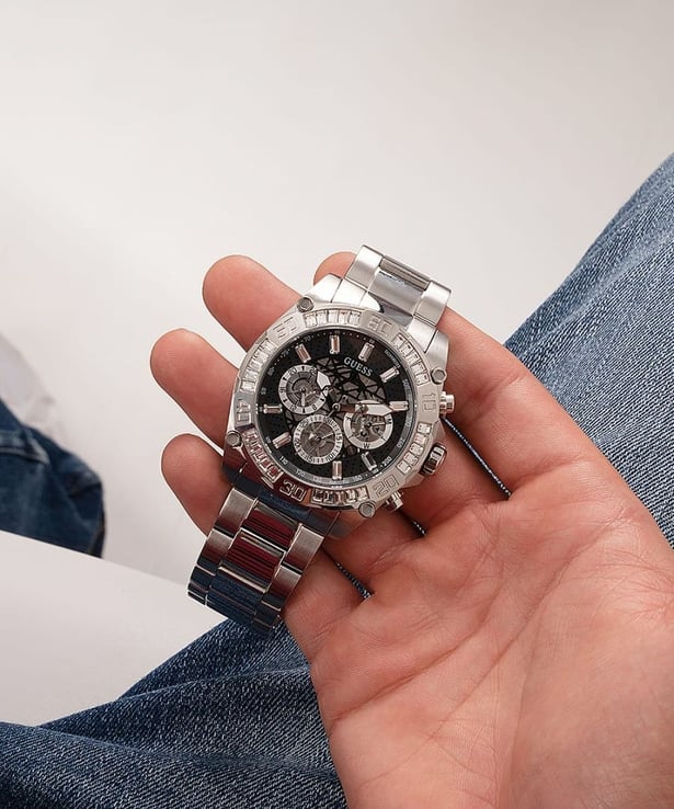  Shop Authentic Guess Trophy Chronograph Diamonds Black Dial Silver Steel Strap Watch for Men - GW0390G1 - Luxxuri