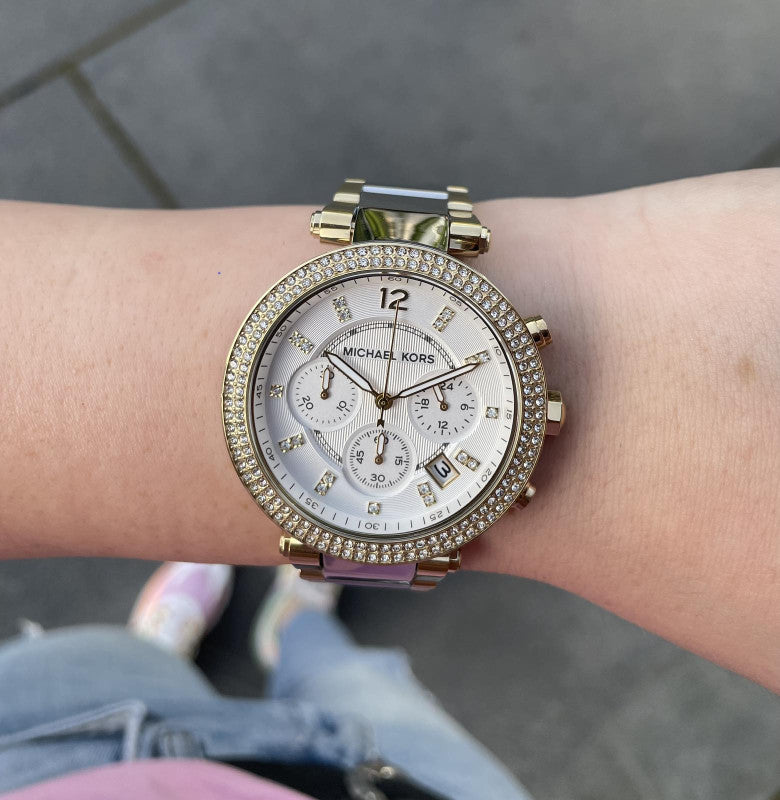  Shop Authentic Michael Kors Parker Chronograph Silver Dial Two Tone Steel Strap Watch For Women - MK5687 - Luxxuri