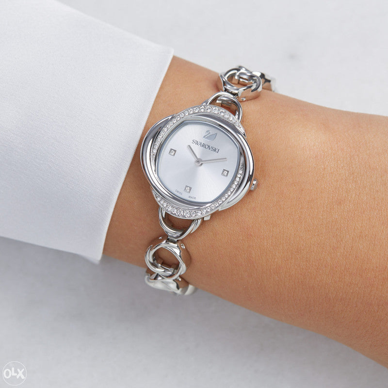  Shop Authentic Swarovski Crystal Flower Silver Dial Silver Steel Strap Watch for Women - 5547622 - Luxxuri