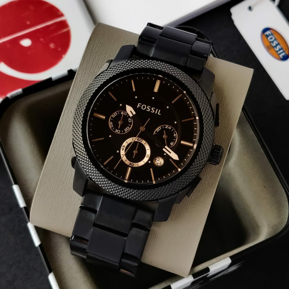  Shop Authentic Fossil Machine Chronograph Black Dial Black Steel Strap Watch for Men - FS4682 - Luxxuri