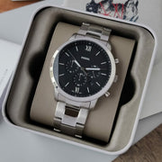  Shop Authentic Fossil Neutra Chronograph Black Dial Silver Steel Strap Watch for Men - FS5384 - Luxxuri