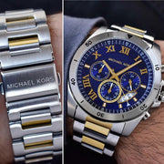  Shop Authentic Michael Kors Brecken Chronograph Blue Dial Two Tone Steel Strap Watch For Men - MK8437 - Luxxuri