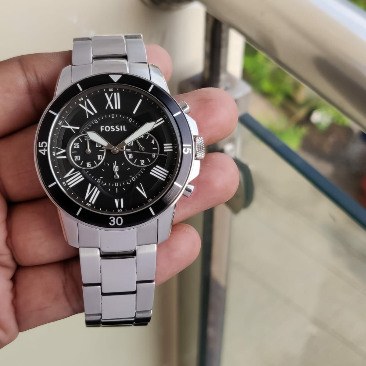  Shop Authentic Fossil Grant Sport Chronograph Black Dial Silver Steel Strap Watch for Men - FS5236 - Luxxuri