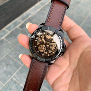  Shop Authentic Fossil Bronson Automatic Skeleton Black Dial Brown Leather Strap Watch for Men - ME3219 - Luxxuri