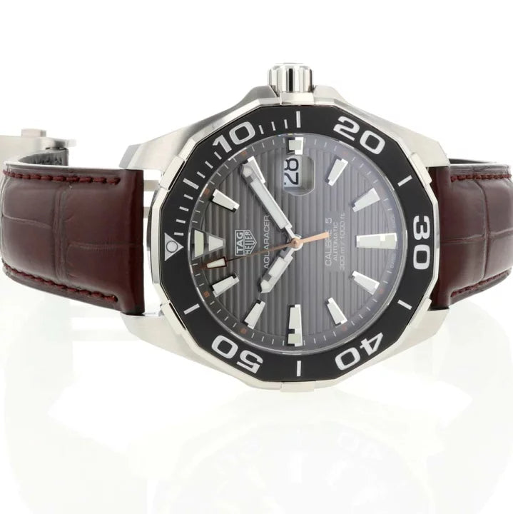  Shop Authentic Tag Heuer Aquaracer Caliber 5 Black Dial Brown Leather Strap Watch for Men - WAY201M.FC6474 - Luxxuri