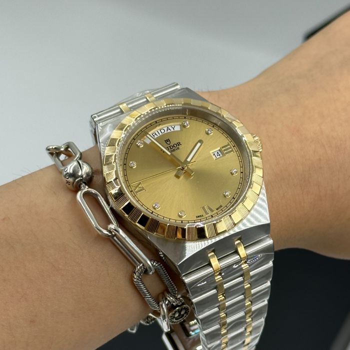  Shop Authentic Tudor Royal Automatic Diamonds Gold Dial Two Tone Steel Strap Watch for Men - M28603-0006 - Luxxuri