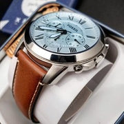  Shop Authentic Fossil Grant Chronograph Blue Dial Brown Leather Strap Watch for Men - FS5184 - Luxxuri