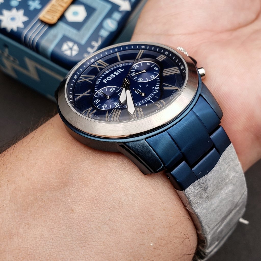 Shop Authentic Fossil Grant Chronograph Blue Dial Blue Steel Strap Watch for Men - FS5230 - Luxxuri