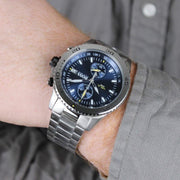  Shop Authentic Hugo Boss Vela Chronograph Diver Blue Dial Silver Steel Strap Watch for Men - 1513775 - Luxxuri