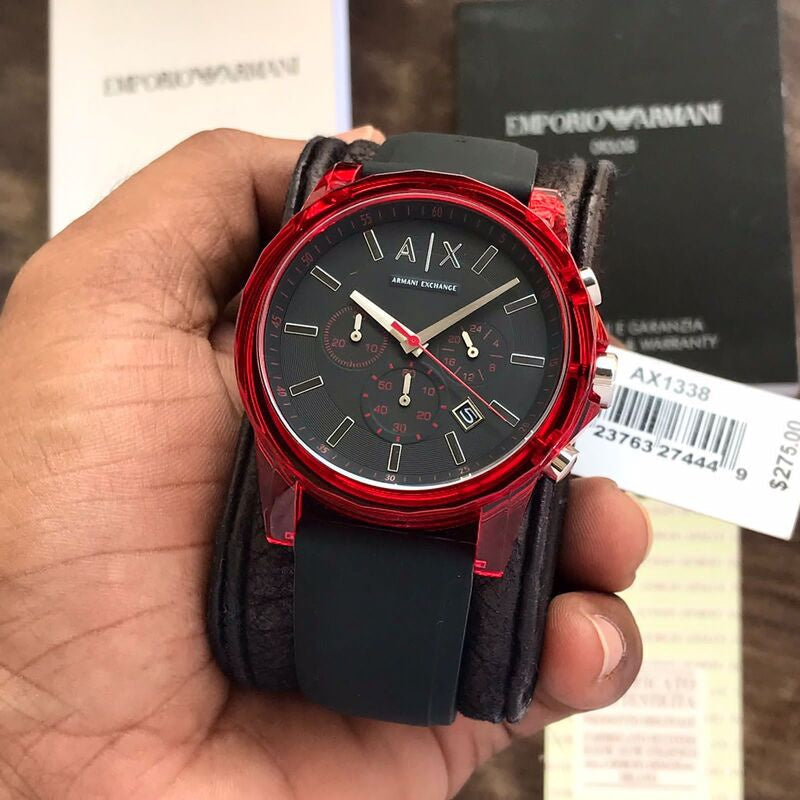  Shop Authentic Armani Exchange Outerbanks Chronograph Black Dial Black Silicone Strap Watch For Men - AX1338 - Luxxuri