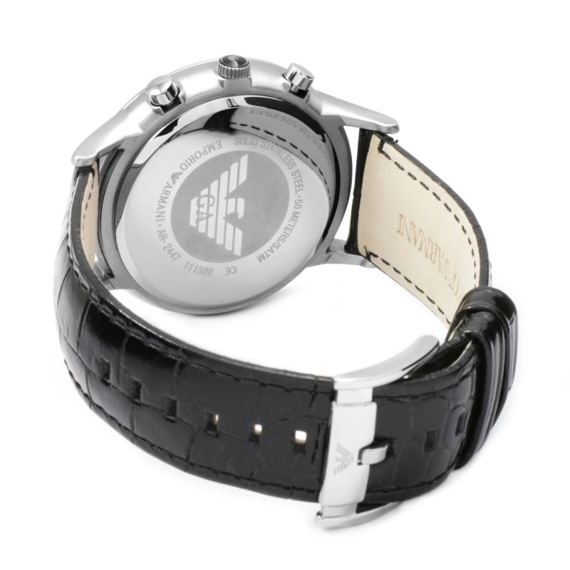  Shop Authentic Emporio Armani Renato Chronograph Black Dial Black Leather Strap Watch For Men - AR2447 - Luxxuri