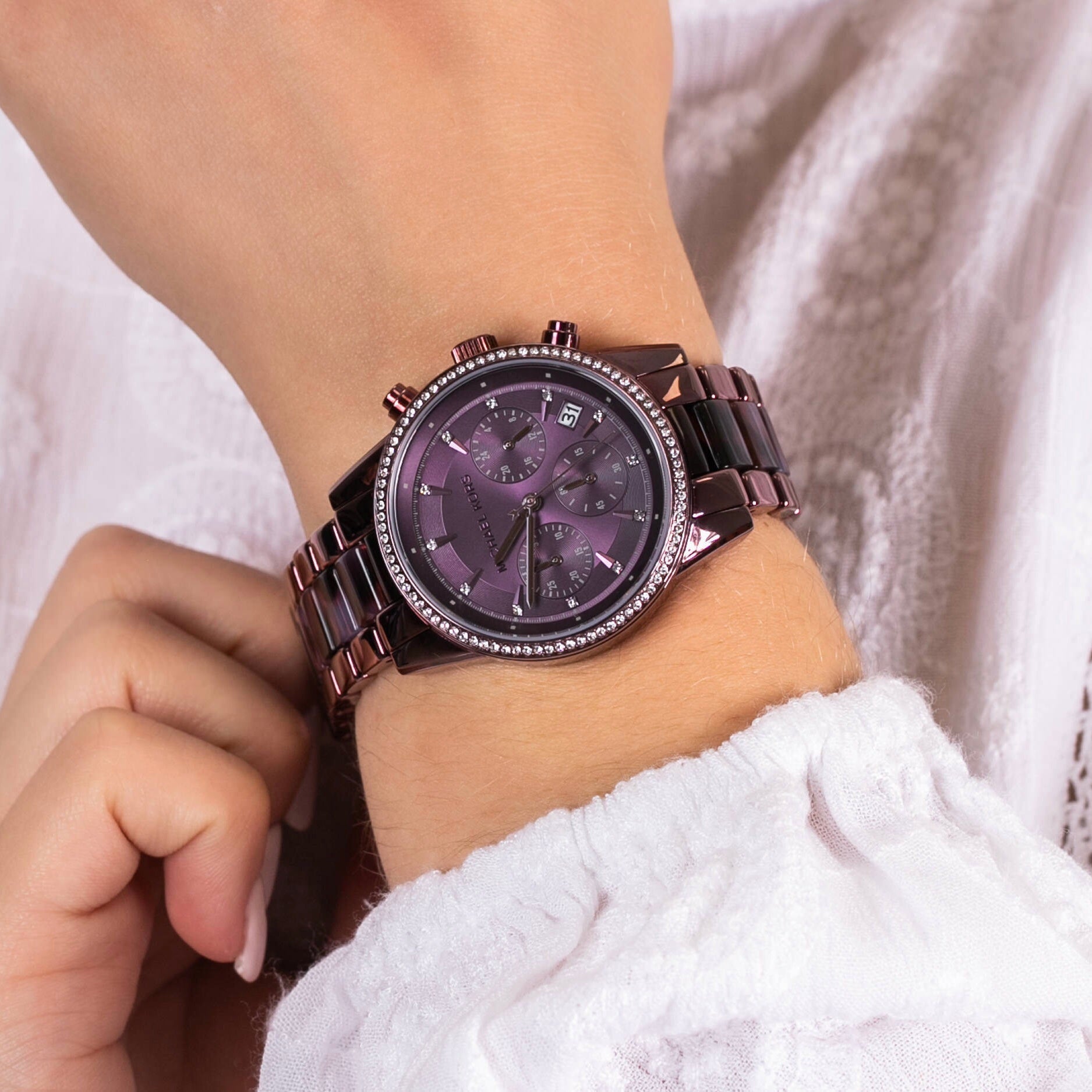  Shop Authentic Michael Kors Ritz Chronograph Purple Dial Purple Steel Strap Watch For Women - MK6720 - Luxxuri