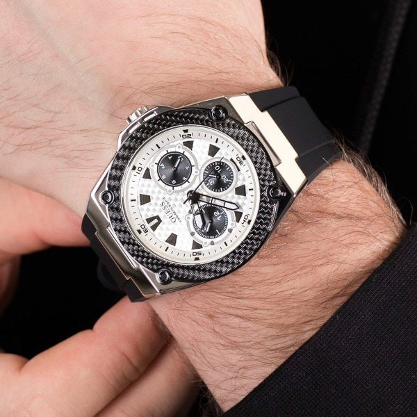  Shop Authentic Guess Legacy White Dial Black Rubber Strap Watch For Men - W1049G3 - Luxxuri