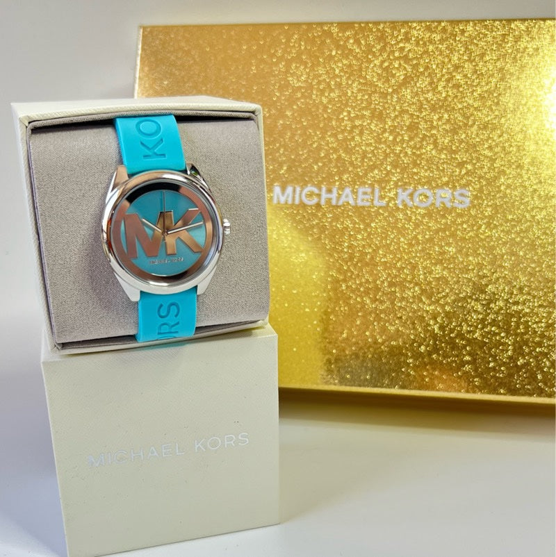  Shop Authentic Michael Kors Janelle Quartz Blue Dial Blue Rubber Strap Watch For Women - MK7350 - Luxxuri