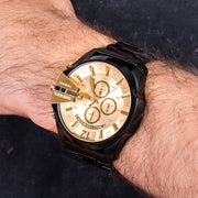  Shop Authentic Diesel Mega Chief Chronograph Gold Dial Black Steel Strap Watch For Men - DZ4485 - Luxxuri
