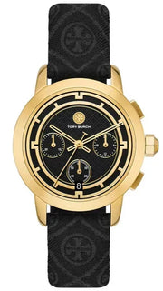 Tory Burch The Tory Chronograph Black Dial Black Leather Strap Watch for Women - TBW1055