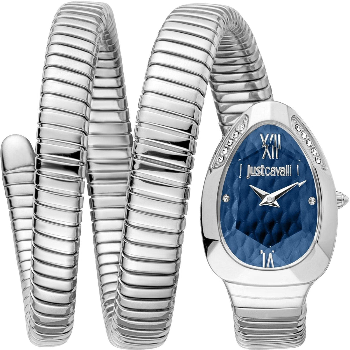 Just Cavalli Serpente Metallica Blue Dial Silver Steel Strap Watch for Women - JC1L224M0025