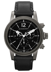 Burberry Utilitarian Chronograph Black Dial Black Leather Strap Watch for Men - BU7813