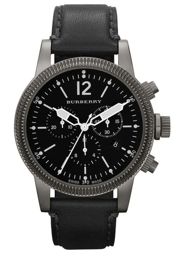Burberry Utilitarian Chronograph Black Dial Black Leather Strap Watch for Men - BU7813