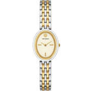 Tory Burch Oval White Dial Two Tone Steel Strap Watch for Women - TBW6033