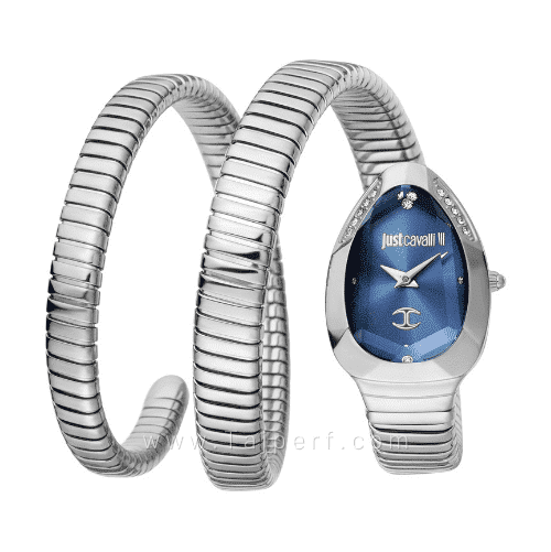 Just Cavalli Serpente Metallica Blue Dial Silver Steel Strap Watch for Women - JC1L209M0025