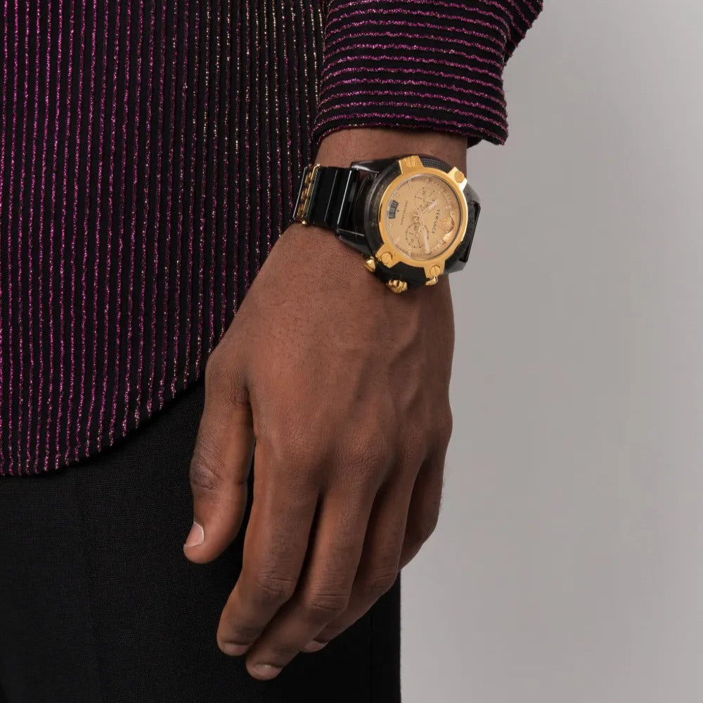  Shop Authentic Versace Icon Active Chrono Gold Dial Black Silicone Strap Unisex Watch - VEZ701623 - Luxxuri