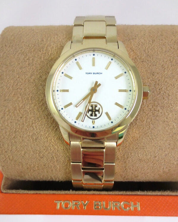 Tory Burch Collins White Dial Gold Steel Strap Watch for Women - TBW1300